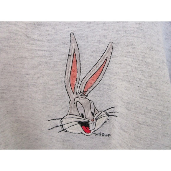 VTG 90s Warner Brothers COLLEGEWEAR Gray Bugs Bunny T-Shirt W/Buttons ONE SIZE - Picture 3 of 4